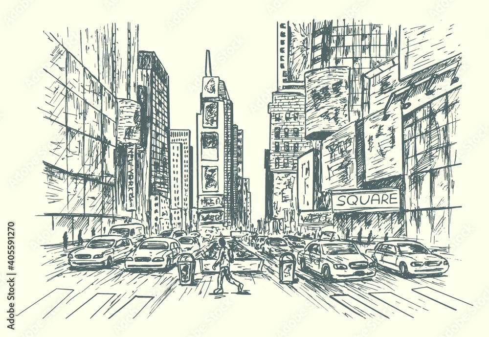 New York City sketch style vector isolated illustration Stock Vector ...