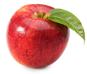 red apple with green leaf isolated on white background. clipping path.