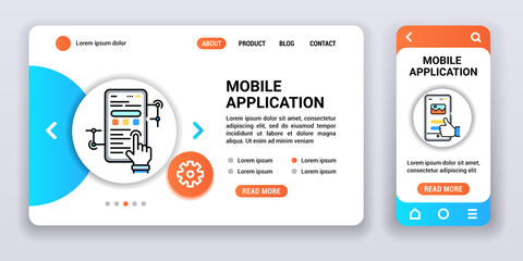 Mobile application web banner and mobile app kit. App development. Outline vector illustration