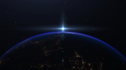 earth from space, 3d space, sunrise, stars, the solar system, the dawn from space, the atmosphere of