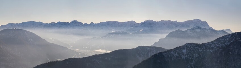 Wall Mural - Full high res panorama of German Alps with Wank, Alpspitze, Zugspitze and Garmisch Partenkirchen