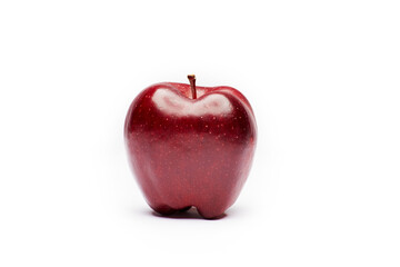 Single raw fresh clean one alone red apple isolated on the bright solid fond plain white background