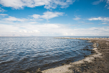 Wall Mural - Shore of Salton Sea on cloudy day in Southern California