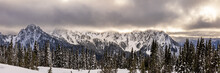 Winter View Of The Tatoosh Mountain Range In Mt. Ranier National Park.  Panoramic