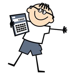 Wall Mural - School boy with calculator, funny vector illustration