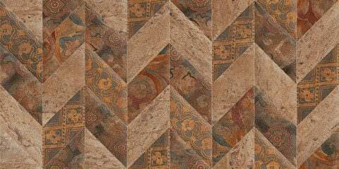 brown color arrow pattern with wall tiles and wallpaper design
