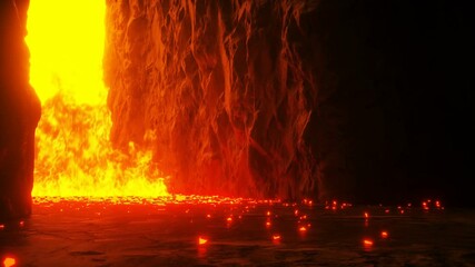 Fototapete - Hell gates. Road to hell fire. Devil portal. Sinner. Religious concept. Realistic 4k animation.