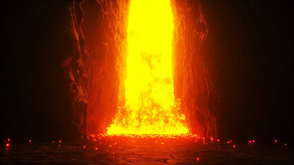 Fototapete - Hell gates. hell fire. Devil portal. Sinner. Religious concept. 3d rendering.