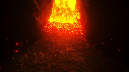 Fototapete - Hell gates. hell fire. Devil portal. Sinner. Religious concept. 3d rendering.
