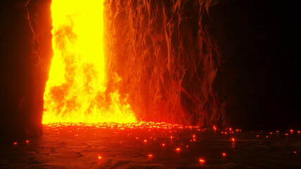 Fototapete - Hell gates. hell fire. Devil portal. Sinner. Religious concept. 3d rendering.