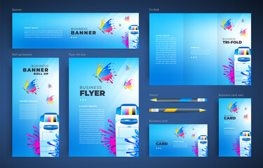 Wall Mural - Print theme Set flyer cover, tri-fold, banner, roll up banner, business card