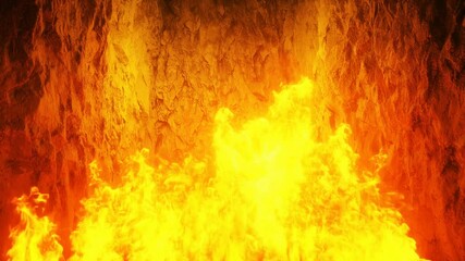 Fototapete - Sinners fall to hell fire. Religious concept. Realistic 4k animation.