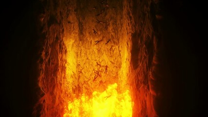 Fototapete - Sinners fall to hell fire. Religious concept. Realistic 4k animation.