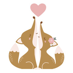 Wall Mural - Cute fox couple in love. Cartoon fox vector illustration.