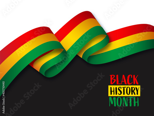 Black History Month Concept With Wavy Ribbon On Black And White Background. © Abdul Qaiyoom