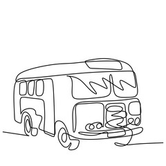 Poster - One line drawing of bus in the city. An urban public transport isolated on white background. Transportation of passenger concept continuous single hand drawn sketch lineart, minimalism style