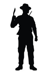 Sticker - Kurkha soldier with weapon silhouette vector, military man in the battle.