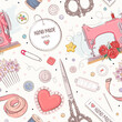 © AM_art - Seamless pattern with handcraft elements like sewing, knitting, embroidering and decorating. Vector illustration