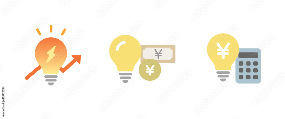 電気代のアイコンセット 電力 電気料金 電球 イラスト 光熱費 生活費 節電 ライト Wall Mural Yugoro 電気代のアイコンセット 電力 電気料金 電球 イラスト 光熱費 生活費 節電 ライト Wall Mural Yugoro