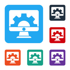 White Software, web development, programming concept icon isolated on white background. Programming language and program code on screen monitor. Set icons in color square buttons. Vector.