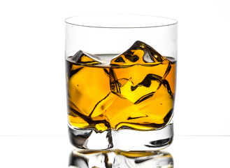 Poster - Whisky on the rocks on white background