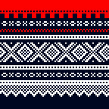 Vector Fashion Illustration Of Mari / Marius Traditional Norwegian Sweater Seamless Pattern In Red Blue And White