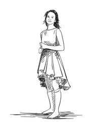 Poster - girl in beautiful dress vector sketch hand drawn illustration