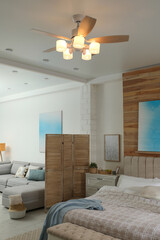 Canvas Print - Stylish apartment interior with modern ceiling fan