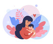 Mother Holding Baby Son. Happy Mothers Day greeting card. Vector illustration.