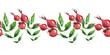Watercolor seamless  border with rosehip plant. Leaves, twigs, flowers and buds
