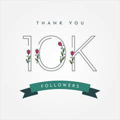 Wall Mural - Thank You 10k Followers with flower illustration template design