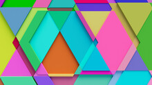 Multicolored Tech Background, With A Geometric 3D Structure. Clean, Vibrant Design With Simple, Bright, Modern Forms. 3D Render