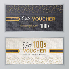 Vector gift voucher template. Universal flyer for business. luxury white black vector design for department stores, business. Value 100 dollars.