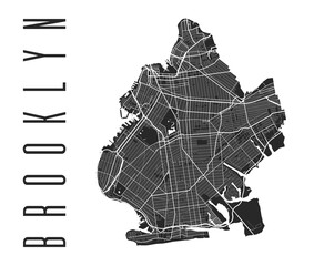 Wall Mural - Brooklyn map poster. New York city borough street map. Cityscape aria panorama.