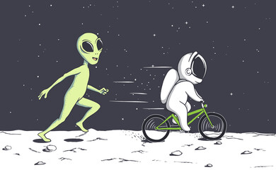 Wall Mural - an astronaut riding away from an alien