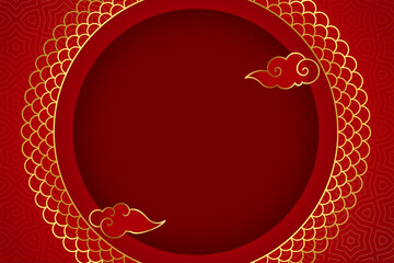 Wall Mural - Traditional chinese greeting with cloud on red background