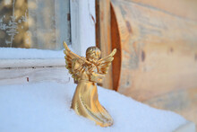 Atmospheric And Romantic Classic Christmas Window Decoration With Snow Golden Angel