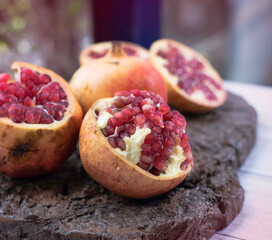 Pomegranate put on background,