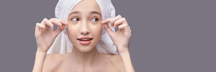 eye patch procedure. facial treatment. dermatology spa. detox therapy. rejuvenation skincare beauty.