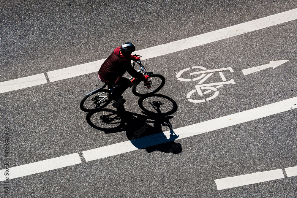high angle view of bike ride on the road Stock Photo | Adobe Stock