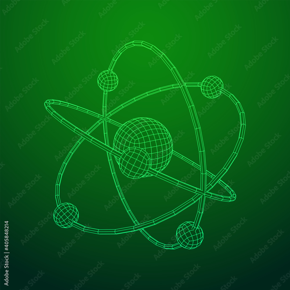 Planetary model of atom with nucleus and electrons spining on orbits ...