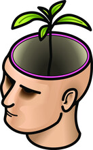 Concept: Think Green. Head With A Seedling/sapling Growing Out Of It.