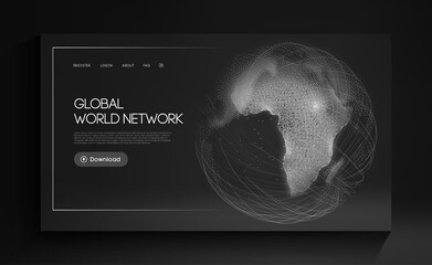 Wall Mural - Global World Network Digital communication. Social network world communication concept. Internet technology 3d vector background. Web design vector illustration.
