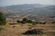 view of the Sicilian hinterland from the Nebrodi mountain range with a pasture in the foreground