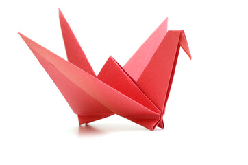 Wall Mural - A red origami bird on white