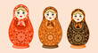 Russian Matryoshka with ornamental pattern. on white background. Vector illustration.