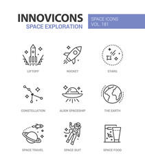 Wall Mural - Space exploration - line design style icons set