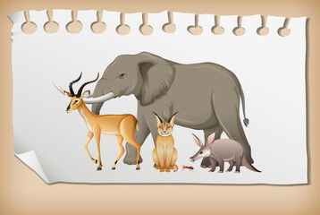 Wall Mural - Group of wild african animal on paper