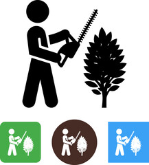 Sticker - Person Using Hedge Trimmer Vector Icon