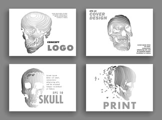 Wall Mural - Art concept set of a skull. Vector drawn by lines. Cover design. Creative line-art.